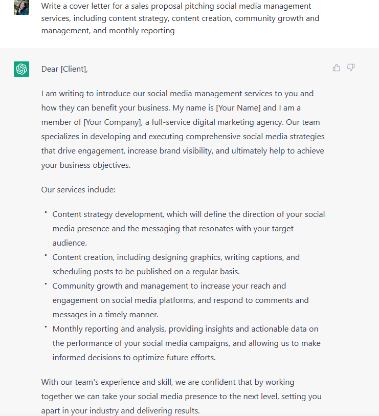 AI chatgpt conversation regarding cover letter