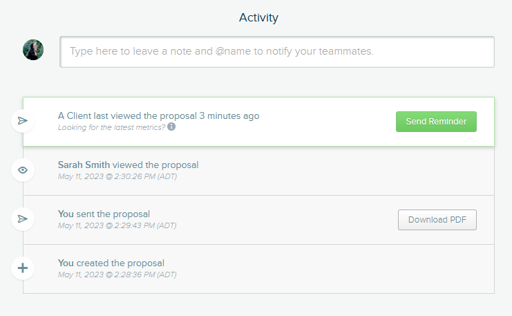 eSignature activity in Proposify