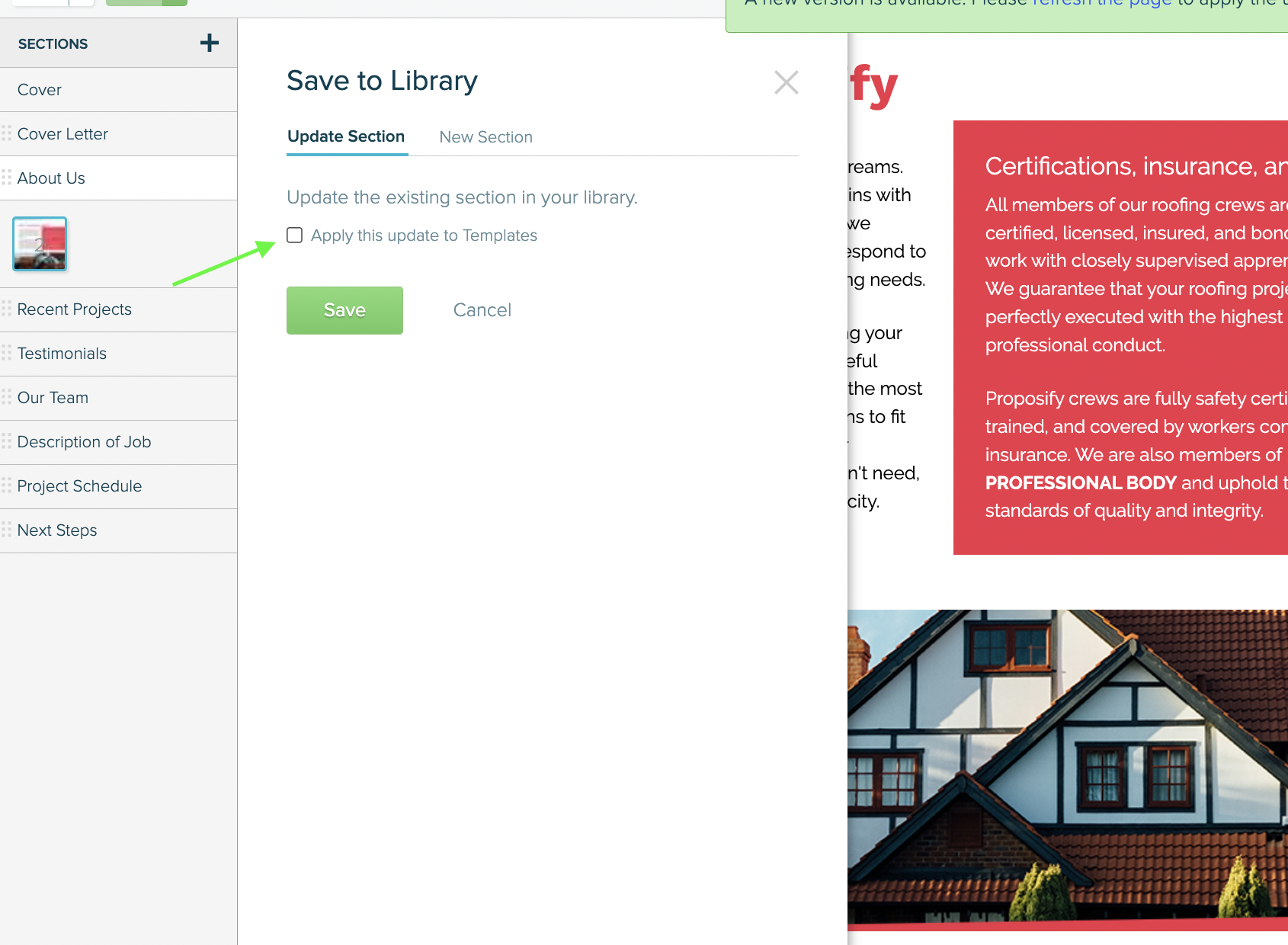 Saving template to library in Proposify