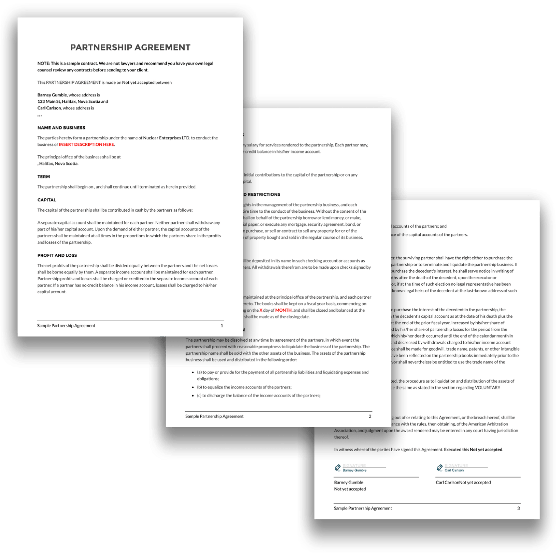 Partnership agreement template spread